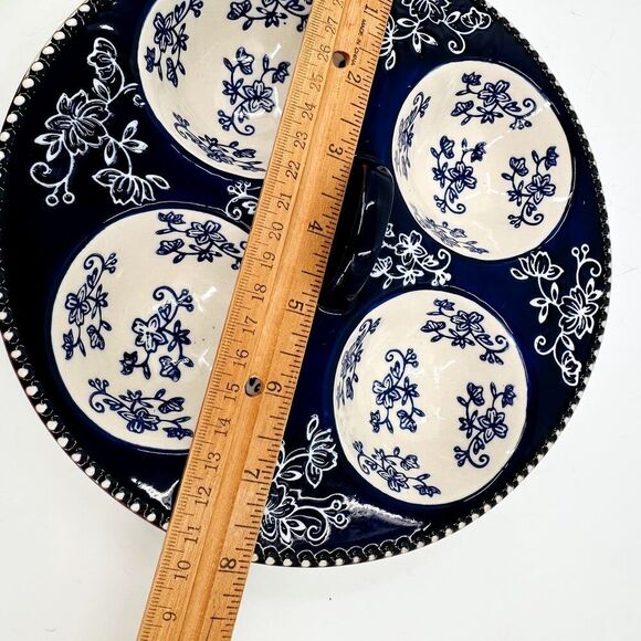 Floral Lace Temptations Baking Dish Poached Egg Muffin Top Tray Cobalt Blue - Picture 6 of 7